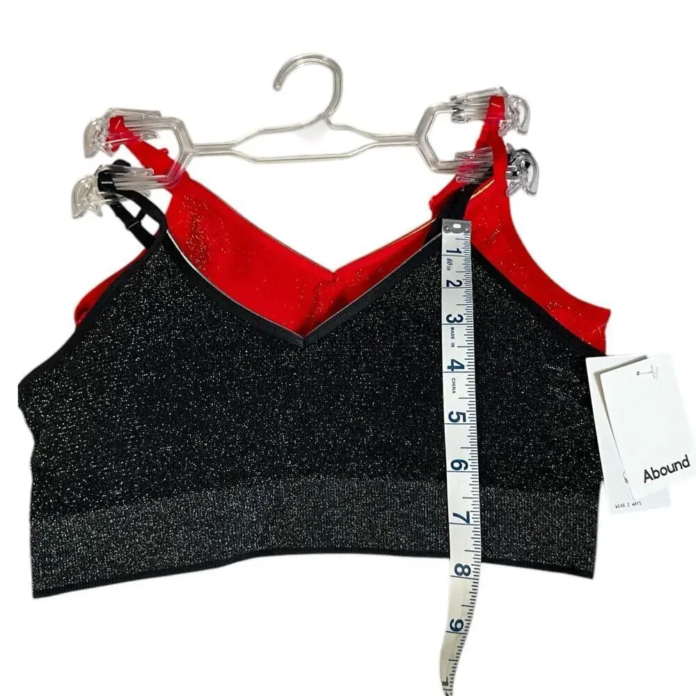 Abound 2 Pack NWT Padded Sports Bras Red & Black Shimmer Size Small Wear 2 Ways